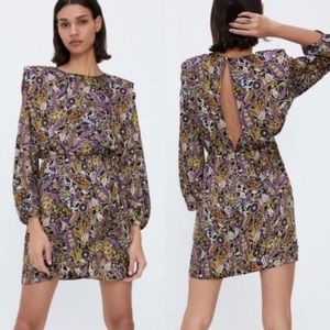 NWOT ZARA Printed Round Neck Back Opening Mini Dress